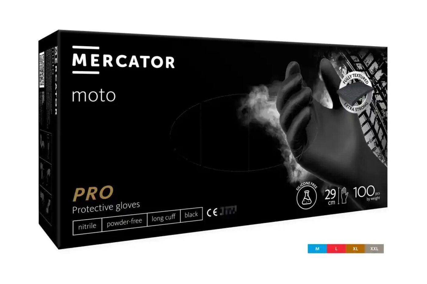 MERCATOR moto black — nitrila cimdi ar pagarinātu aproci, bez pūdera, melni, N100