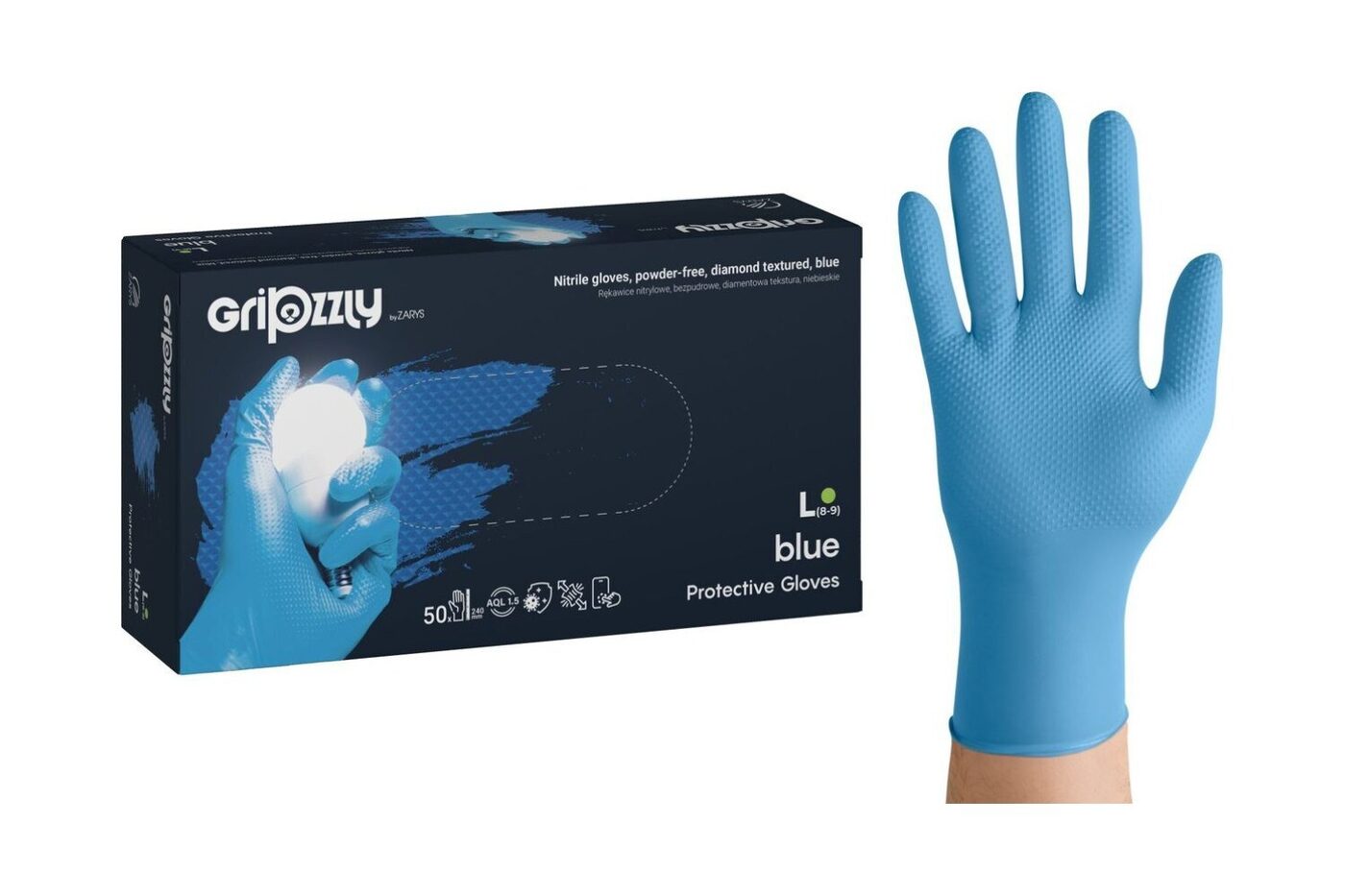 Zarys Gripzzly , Zilā krāsā, Nitrila cimdi bez pūdera N50,