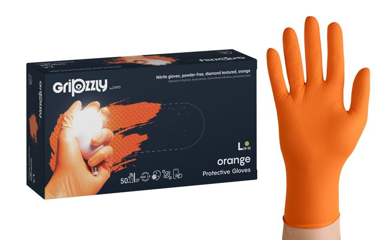 Zarys Gripzzly , Oranžā krāsā, Nitrila cimdi bez pūdera N50,  izmērs