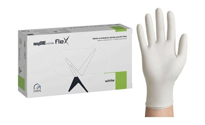 easyCARE nitrile flex BALTI elastīgie nitrila diagnostikas cimdi bez pūdera (100 gab.)