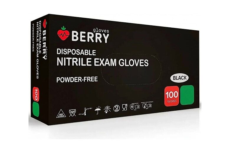 Melni BERRY nitrila cimdi, bez pūdera, N100, 100 gb