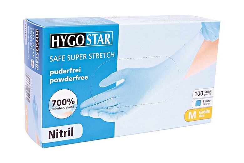 Nitrila cimdi, nepūderēti «Super Stretch», zilā krāsā, 100 gb