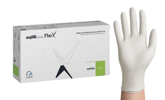 easyCARE nitrile flex balti elastīgie nitrila diagnostikas cimdi bez pūdera (100 gab.)