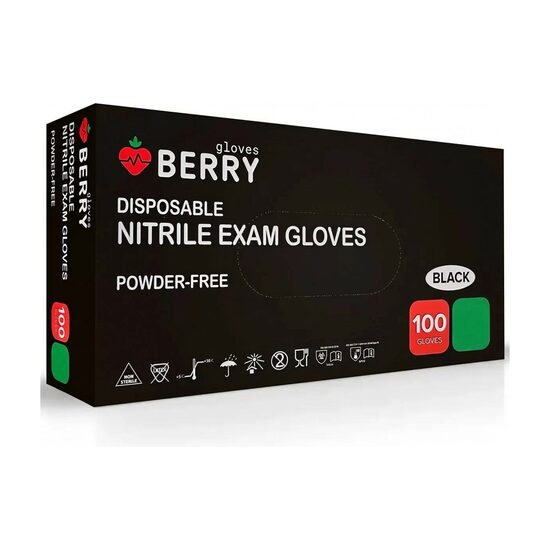 BERRY disposable nitrile gloves, powder-free, black, 100 pcs (N100)