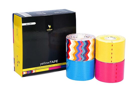 Komplekts!Kinezioloģiskais teips -yellowTAPE - kinesiotape, varavīksnes zig zag, dzeltens, rozā, zils