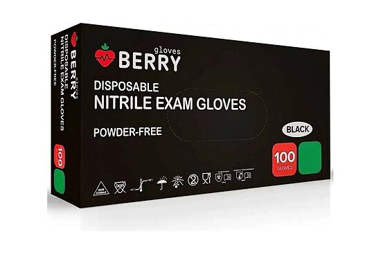 Melni BERRY nitrila cimdi, bez pūdera, N100, 100 gb