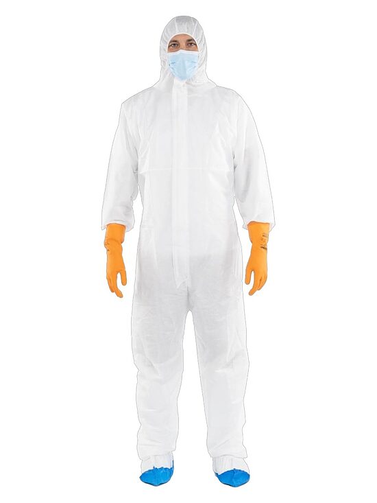 W-PROTECT PLUS Chemical Protective Coverall made of SMS Nonwoven Fabric (Type 5/6), White, BearPro2