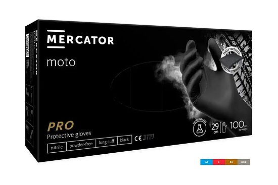 MERCATOR moto black — nitrila cimdi ar pagarinātu aproci, bez pūdera, melni, N100