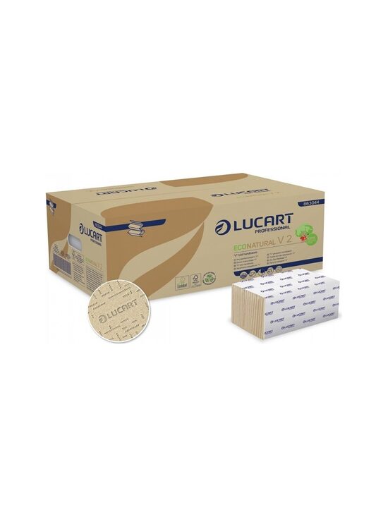 Lucart ECONATURAL V 2 papīra roku dvieļi loksnēs (V-locījums, 2 sl., Fiberpack®), 20 iepakojumi