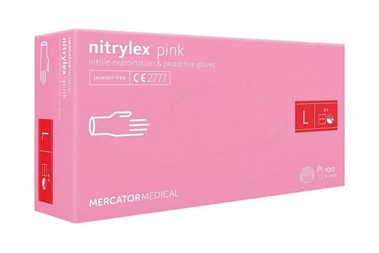 MERCATOR nitrylex® classic pink 100 pcs/box, powder-free nitrile examination gloves