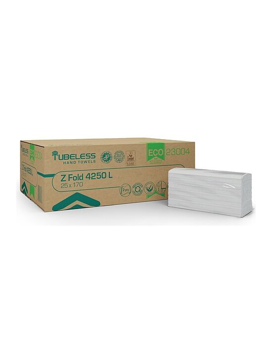 TUBELESS Z FOLD ECO 4250 L — divkārtu Z locījuma papīra roku dvieļi, 170 loksnes paciņā