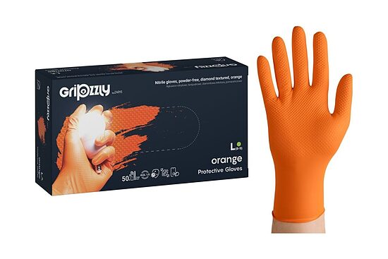 Zarys Gripzzly , Oranžā krāsā, Nitrila cimdi bez pūdera N50