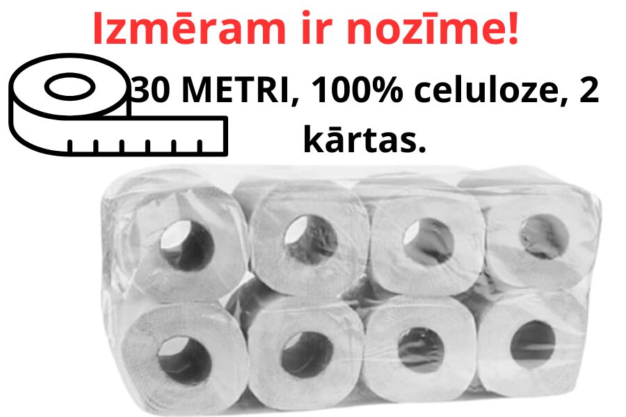 KLEEN MAXI tualetes papīrs, 30 metri, 2 kārtas, 8 ruļļi