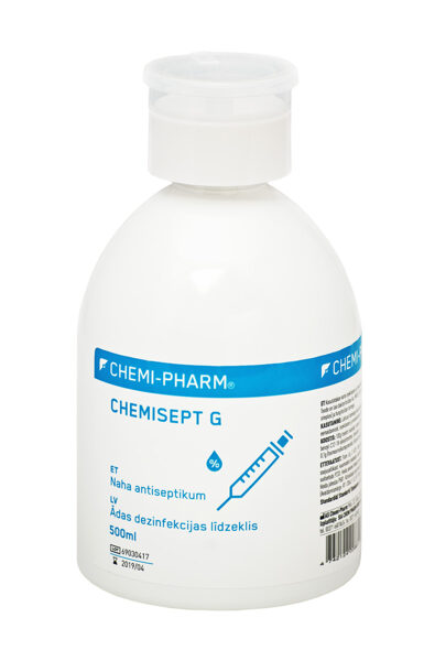 CHEMISEPT G 500 ml - neiekrāsots ādas dezinfekcijas līdzeklis, ar speciālo dozātoru