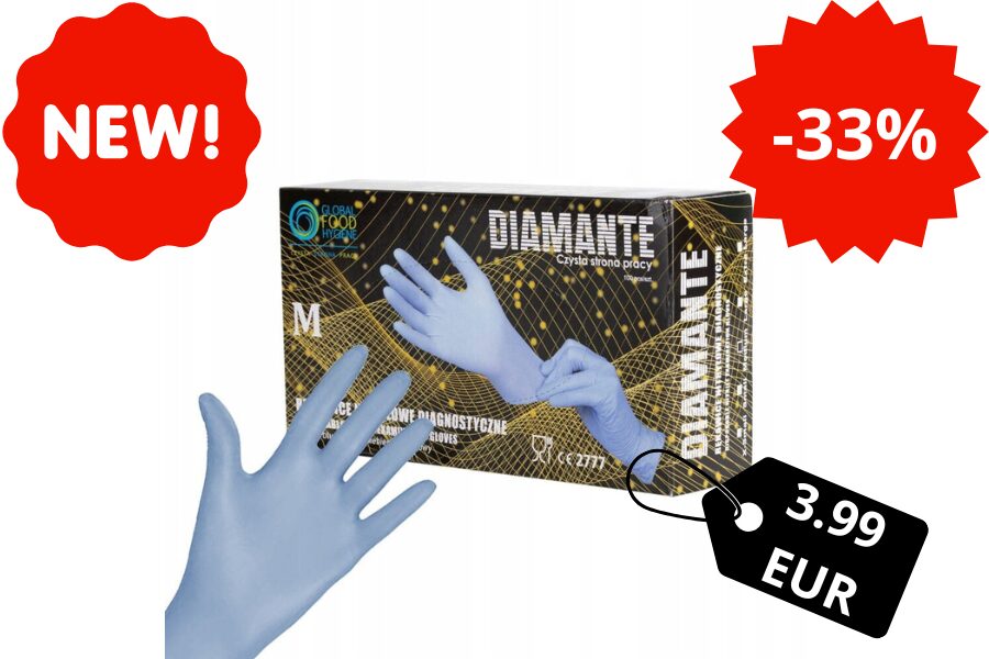 Blue nitrile powder-free gloves, DIAMANTE, N100,