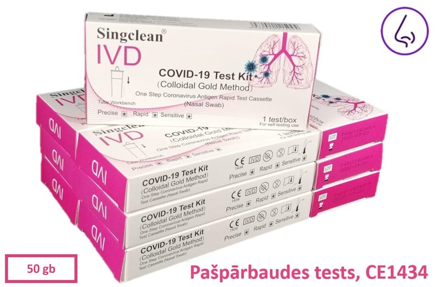 Singclean deguna (nasal) Antigēna COVID-19 Ātrais pašpārbaudes tests n50, 