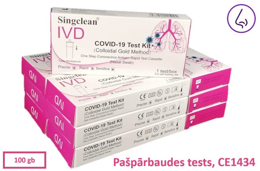 Singclean deguna (nasal) Antigēna COVID-19 Ātrais pašpārbaudes tests, n100